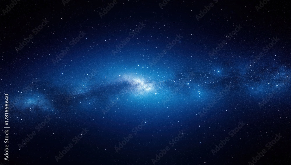 Obraz premium A stunning view of a starry night sky filled with vibrant blue hues and distant galaxies, evoking a sense of wonder and exploration.
