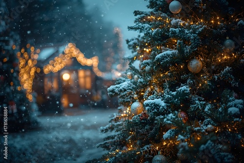 Colorful out of focus Christmas tree lights blurred