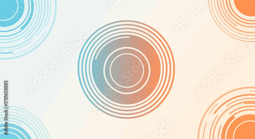 Abstract vector background featuring concentric rings with a smooth blue and orange gradient. A modern, minimalist graphic design