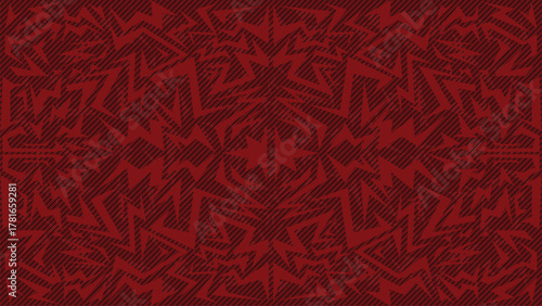 Geometric Tribal Abstract Pattern in Deep Maroon and Black with Symmetrical Zigzag and Lightning Shapes for Modern Background, Poster Design, and Digital Art Decoration