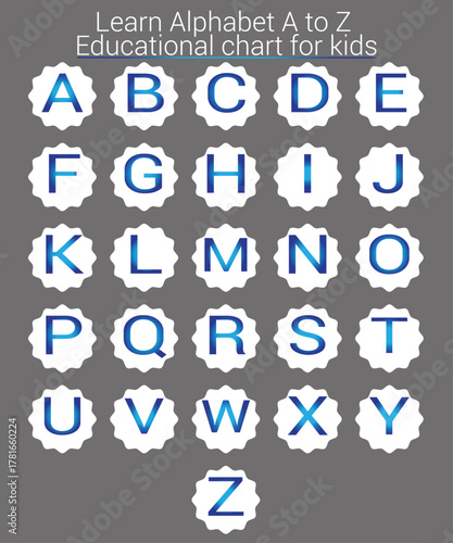 Beautiful gradient A to Z alphabet chart with smooth color transitions and clean white background. Perfect for kids’ learning, modern typography posters, classroom art, and creative design projects.