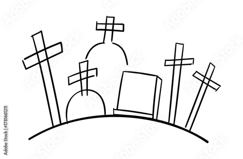 墓場のゆるい手書きイラスト（線画）