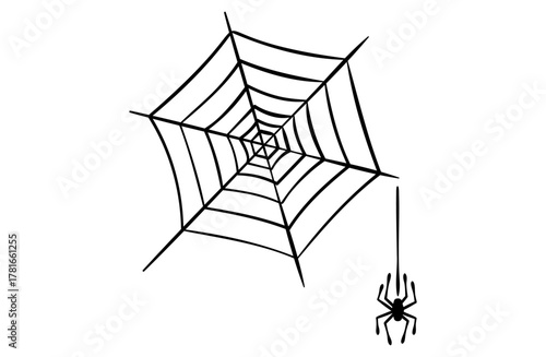 蜘蛛の巣と蜘蛛のシルエットイラスト