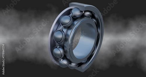 Rolling ball bearing animation. This single row deep groove ball bearings reveals inner race, outer race with the steel balls held together by a engineered steel cage