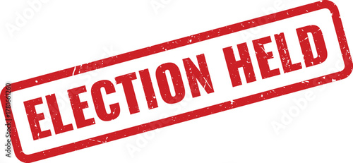 Official red grunge rubber stamp text indicating an election has been successfully held and completed