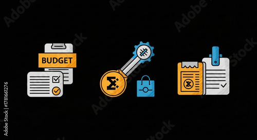 Set of business and finance icons isolated on includes budget, analysis, shopping bag, document, and other related icons