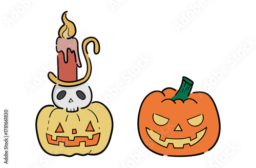 ジャックオーランタンのキャンドルとかぼちゃのお化けイラスト