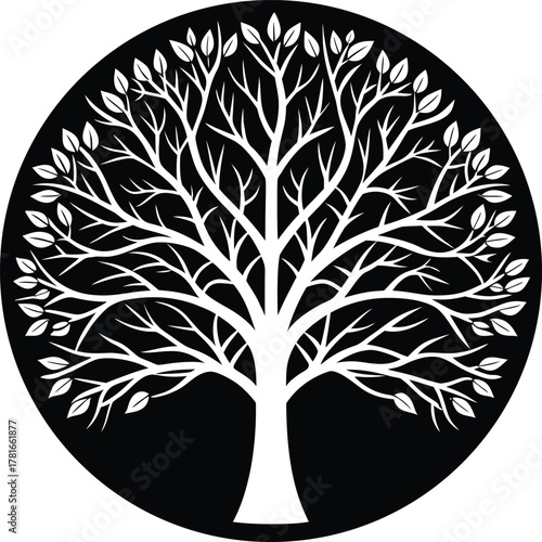 White Tree Circle Vector Graphic black