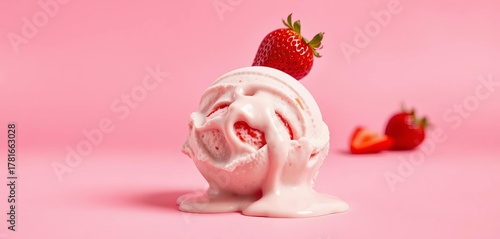 Wallpaper Mural A scoop of melting strawberry ice cream on a vibrant pink background,  yummy,  texture Torontodigital.ca