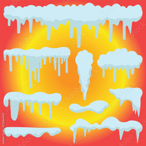 Snowy piles, snow caps, snowballs, and snowdrifts Vector collection. Snow elements on a winter background. Snow ice vector winter frame effect frozen illustration. eps 10