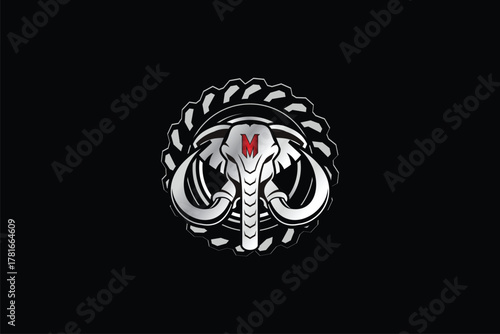 mammoth with truck tires vector logo design template