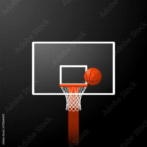 Basketball missing shoot target and fail out of the hoop to the right side illustration.