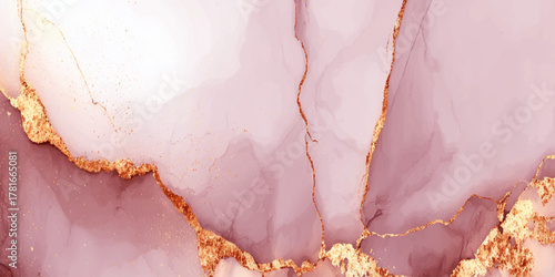 Abstract purple and gold marble ink texture background with fluid waves and metallic accents for luxury design.