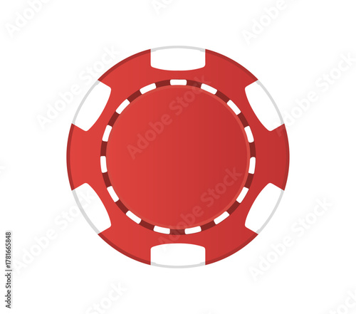 Red poker casino chip, gambling money flat vector icon