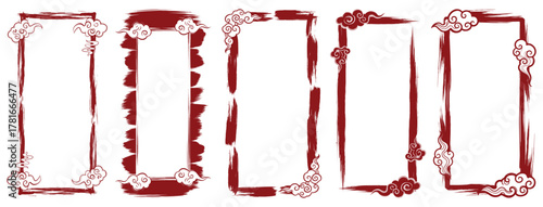 Elegant red oriental cloud frames add artistic flair to invitations, banners, and designs