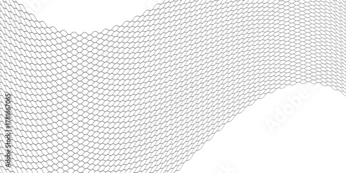 Wire mesh fence isolated on white background. Mesh texture for fishing nets. Seamless black pattern for sportswear or soccer goal, volleyball net, basketball hoop, hockey, athletics.