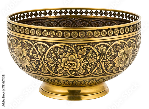 Wallpaper Mural Ornate antique brass bowl with intricate floral patterns isolated on transparent background Torontodigital.ca