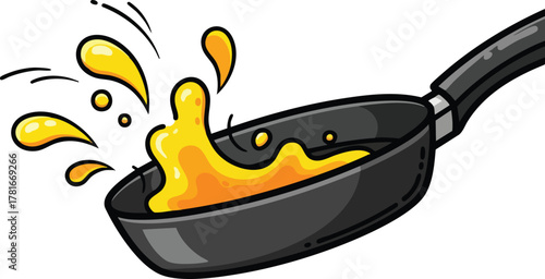Frying Pan With Splashing Yellow Liquid Illustration