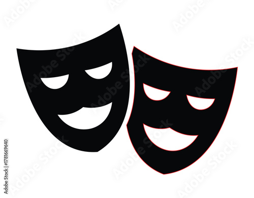 Theater Masks Icon Vector | Comedy and Tragedy Symbol Representing Drama, Performing Arts, and Emotional Expression