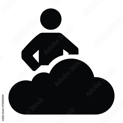Cloud Computing Icon Vector | Human Figure Supervising Internet Cloud Symbolizing Data Storage, Hosting, and Digital Management