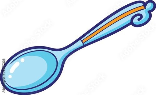 Light Blue Spoon With Orange Swirl Accent On Handle Isolated On White Background