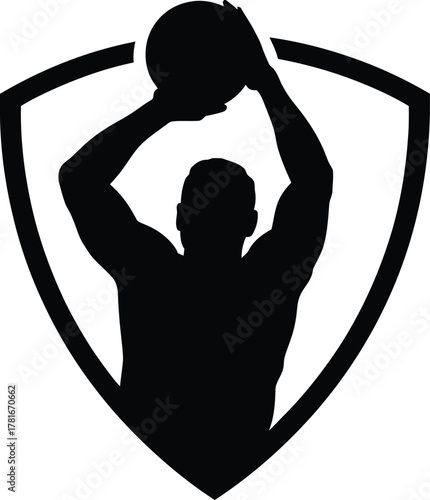 Dynamic basketball player in mid shot with protective shield silhouette