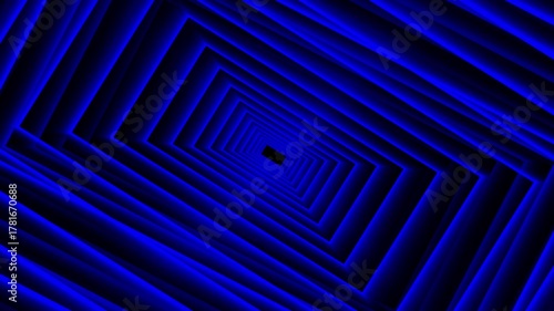 Futuristic abstract blue neon tunnel with glowing geometric lines and perspective light illusion 