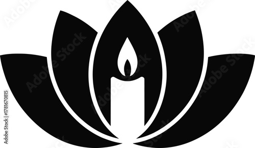 Serene candle flame illuminating a lotus flower for meditation and spa silhouette
