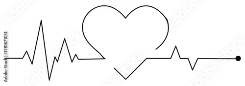 Continuous one line representing a heartbeat outline vector art illustration, Heart beat one line. Hand drawn symbol vector illustration.