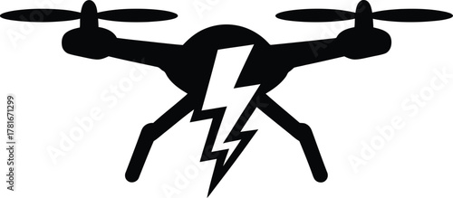 Dynamic quadcopter drone with a powerful lightning bolt silhouette