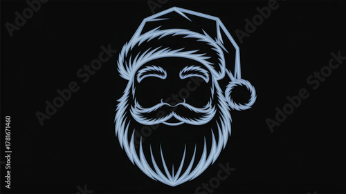 Stylized Line Art Santa Claus Face with Beard silhouette
