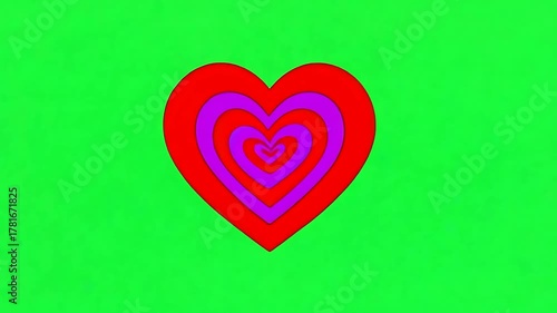 Vibrant Concentric Hearts on Green Screen - Love Symbol Design