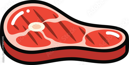 Red Raw Steak with Grill Marks and Bone on White Background