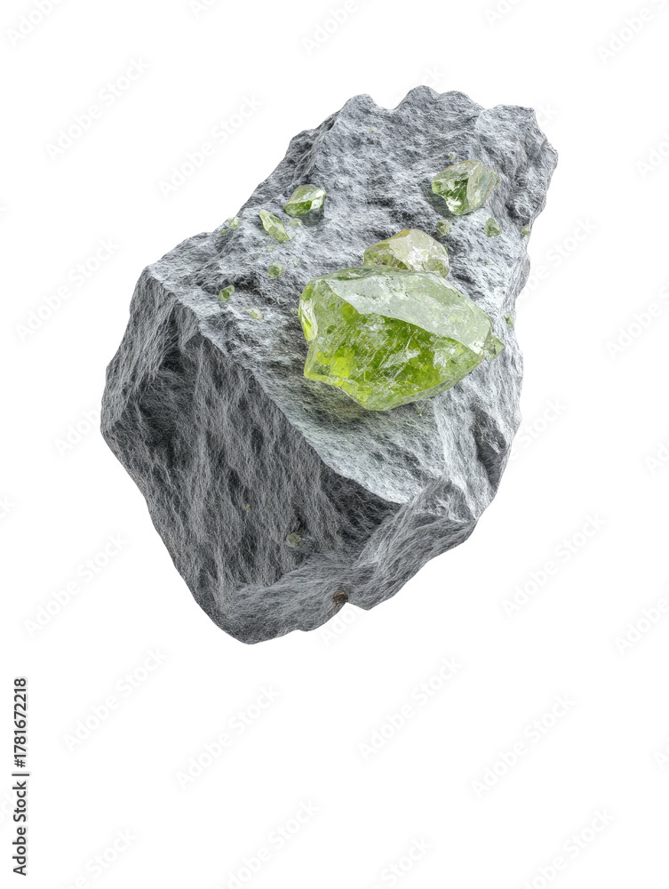 Fototapeta premium Rough gray rock with crystalline green gemstone