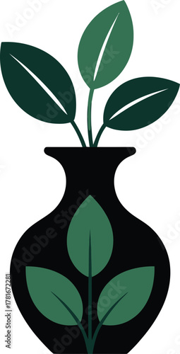 Elegant silhouette of green leaves in a black vase planter