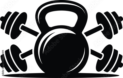 Dynamic silhouette of kettlebell and dumbbells for weightlifting and fitness
