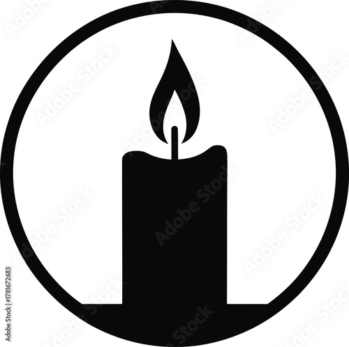Lit candle flame burning brightly within a circular silhouette