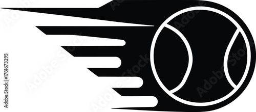 Dynamic tennis ball silhouette with motion streaks and speed effect silhouette