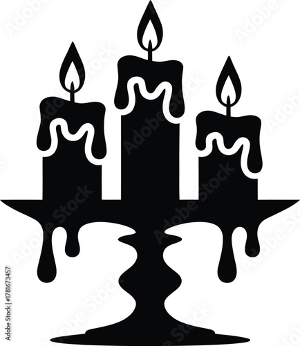 Elegant triple candle candelabra with dripping wax silhouette design