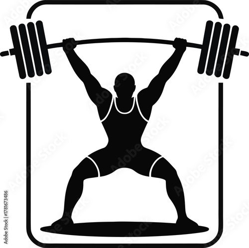 Dynamic weightlifter performing a barbell snatch and clean and jerk silhouette