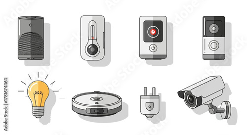 Smart Home Devices Icons Collection Vector Illustration of Connected Technology for Modern Living