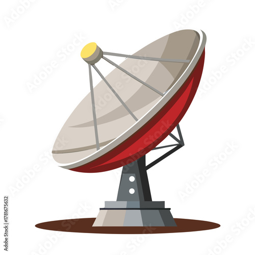 a large satellite dish or radio telescope with a beige-white parabolic reflector dish featuring a red underside, no background vector file.