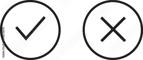 Approve and Deny Symbol Set . Checkmark and X Line Art Vector Icons for Apps and Websites