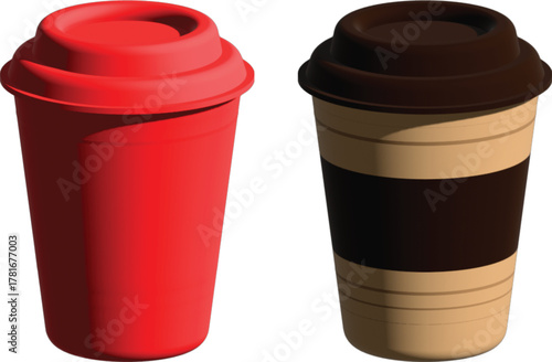 Red plastic cup isolated disposable beverage container on a white background