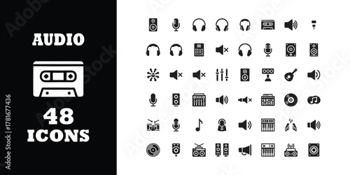 Audio Icon Set for Music Production and Sound Design Projects Featuring Speakers, Microphones, and More for Your Creative Needs

