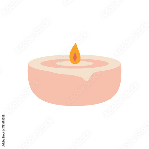 Hand drawn burning aroma candle. Colorful flat vector cute clipart for card, logo, design. Isolated on white background.