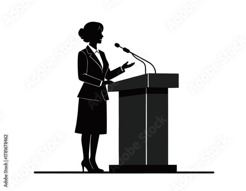 Silhouette of a Woman Giving a Speech at Podium