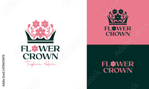 Flower Crown Boutique Jewelry Garden Logo Design Concept