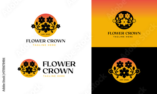 Flower Crown Dainty Logo Design Vector Illustation