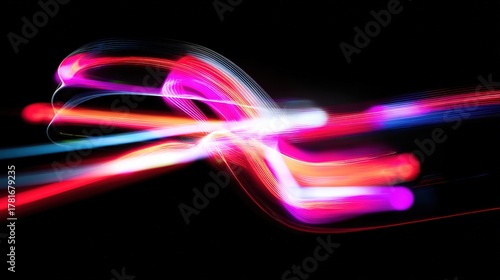 streak. Abstract motion blur with vibrant color streaks, conveying dynamic energy against a dark, softly glowing background. public awareness campaigns.
